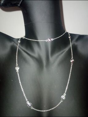 Delicate Silver Evil Eye Long Necklace